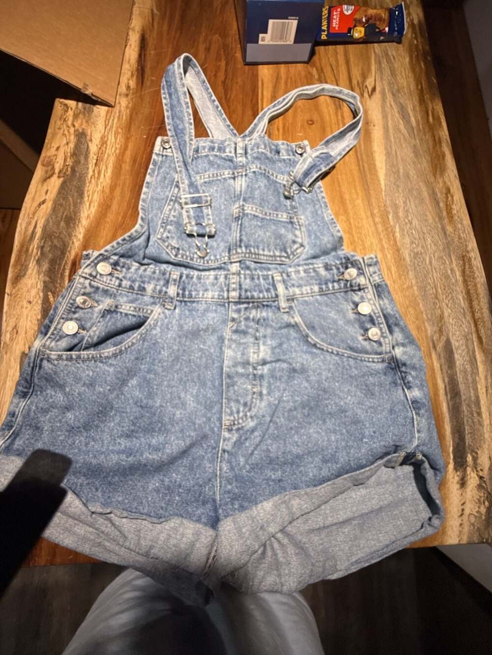 We The Free Denim Overall Shorts Size S Acid Wash Blue